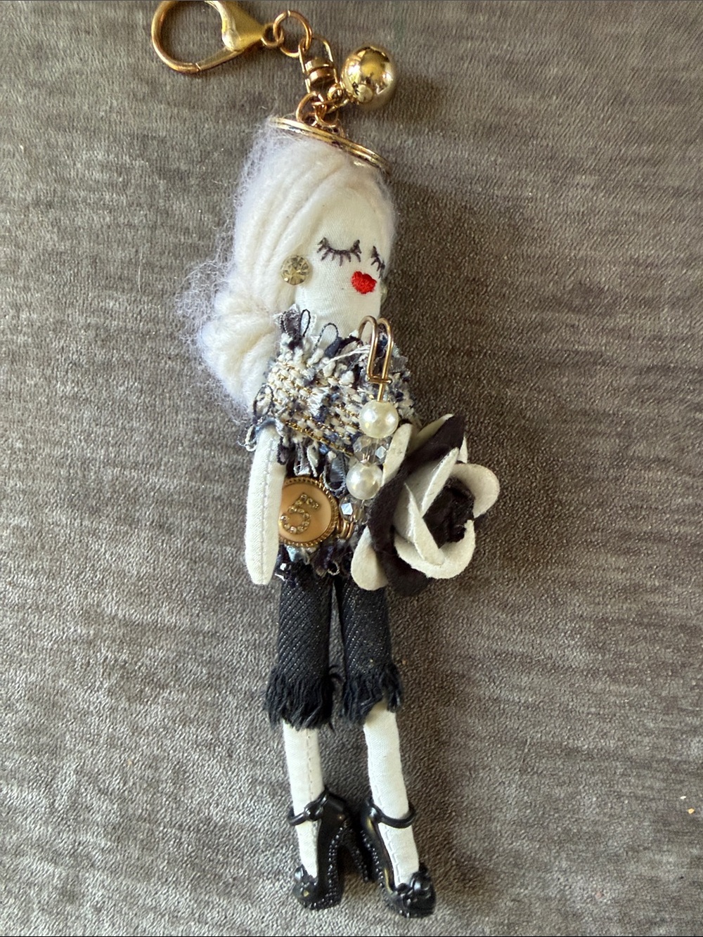 Chic Black & White Doll Key Charm Bag Accessory